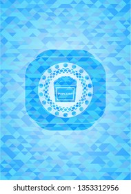 popcorn icon inside realistic light blue emblem. Mosaic background