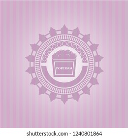 popcorn icon inside realistic pink emblem