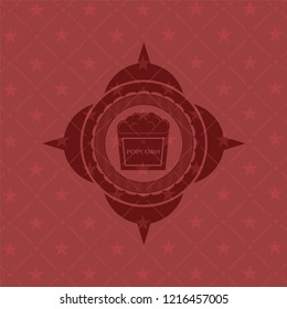 popcorn icon inside realistic red emblem