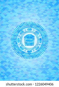 popcorn icon inside realistic sky blue emblem. Mosaic background