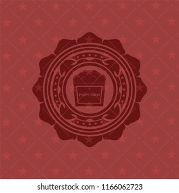 popcorn icon inside red emblem. Retro