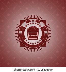 popcorn icon inside red emblem. Vintage.