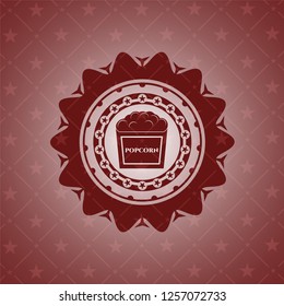 popcorn icon inside red emblem. Vintage.