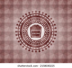 Popcorn-Symbol in rotem Emblem mit geometrischem Muster. Nahtlos. 