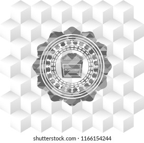 popcorn icon inside retro style grey emblem with geometric cube white background