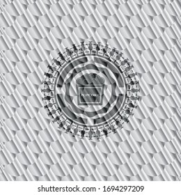 popcorn icon inside silver color badge or emblem. Scales pattern. Vector Illustration. Detailed.
