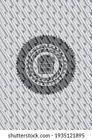 popcorn icon inside silver color badge. Scales pattern. Vector Illustration. Detailed. 