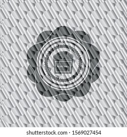 popcorn icon inside silver shiny emblem. Scales pattern. Vector Illustration. Detailed.