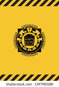 popcorn icon inside warning sign, black grunge emblem. Vector Illustration. Detailed.