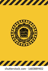 popcorn icon inside warning sign, black grunge emblem. Vector Illustration. Detailed.