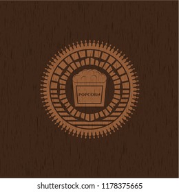 popcorn icon inside wood emblem. Vintage.