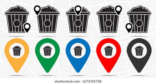 Popcorn icon in location set. Simple glyph, flat illustration element of cinema theme icons
