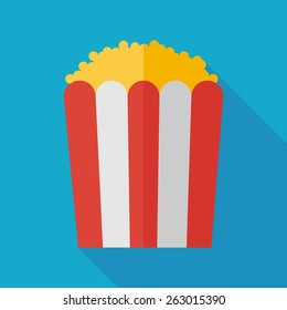 popcorn icon with long shadow. flat style vector illustration