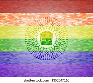 popcorn icon on mosaic background with the colors of the LGBT flag