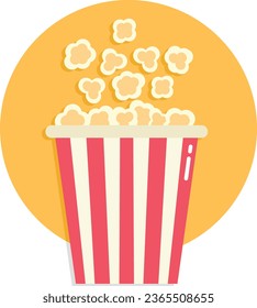 Popcorn icon on yellow background. Icon in flat style. Vector illustration