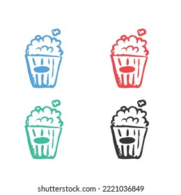 Popcorn-Symbol, Pop-Mais, Eimer, Box-Symbol, Snack, Eimer, Kinosymbol, Popcorn Fast Food Vektorsymbole in mehreren Farben