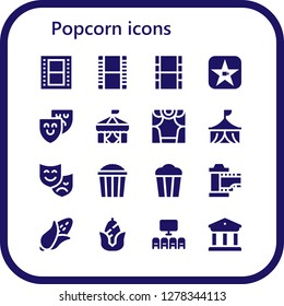  popcorn icon set. 16 filled popcorn icons. Simple modern icons about  - Film, Movie, Theater, Circus, Theatre, Popcorn, Corn, Cinema, Museum