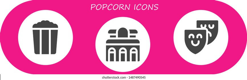 popcorn icon set. 3 filled popcorn icons.  Collection Of - Popcorn, Museum, Theater