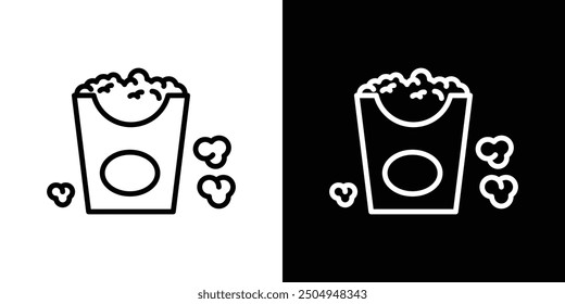 Popcorn icon set in black and white stroke.