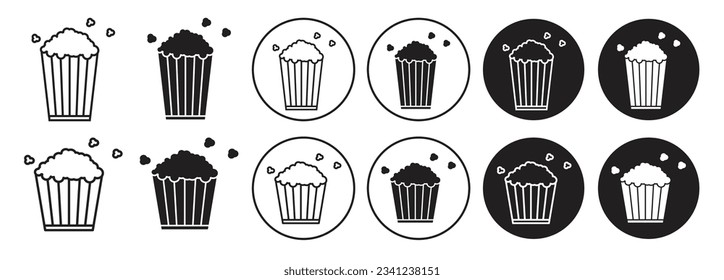 popcorn icon set. cinema movie watching salty popcorn snack bucket vector symbol. suitable for mobile app, and website UI design.