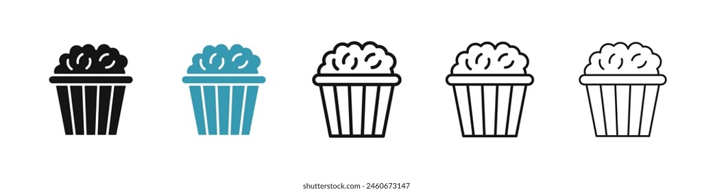 Popcorn icon set. Cinema salty or sweet pop corn snack vector icon for UI designs.