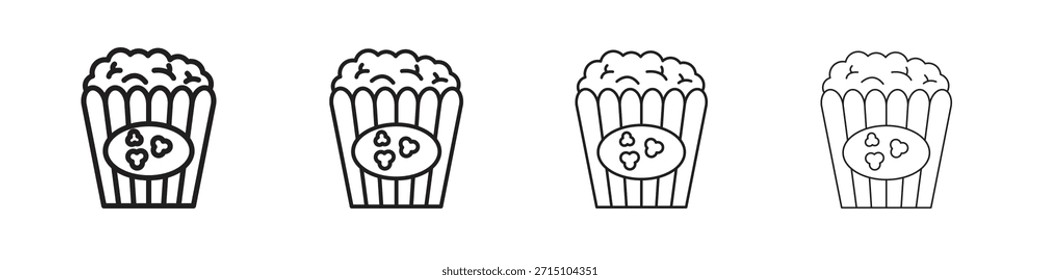 Conjunto de iconos de palomitas de maíz. Una colección de simples iconos negros de trazos finos