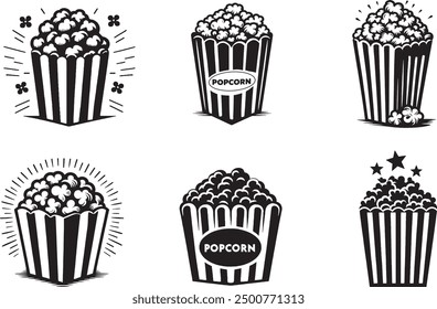 Popcorn icon Silhouette Vector Art Bundle set: Collection of Popcorn icon Outlines Icons Illustrations on White Background EPS 10