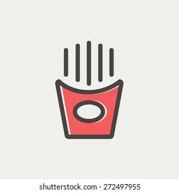 Popcorn icon thin line for web and mobile, modern minimalistic flat design. Vector icon with dark grey outline and offset colour on light grey background.