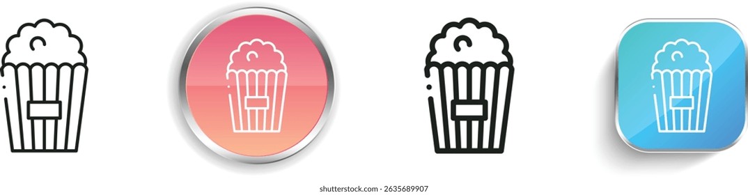 ícone pipoca. Design fino, linear, regular e estilo botão isolado no fundo branco