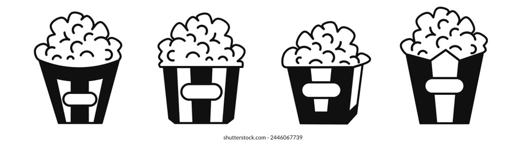 Popcorn icon vector black and white Illustration design for business. Stock vector.