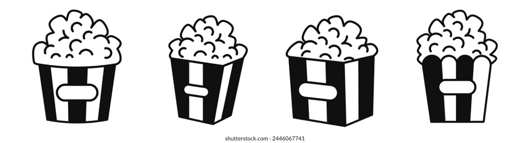 Popcorn icon vector black and white Illustration design for business. Stock vector.