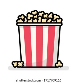 Popcorn Icon. Vector illustration of a red white container with popcorn isolated on a white background.