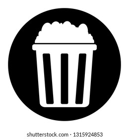 Popcorn icon vector on black circle. White background