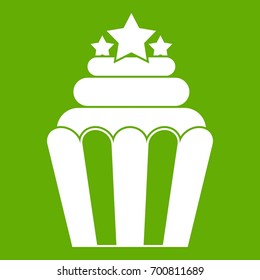 Popcorn icon white isolated on green background. Vector illustration