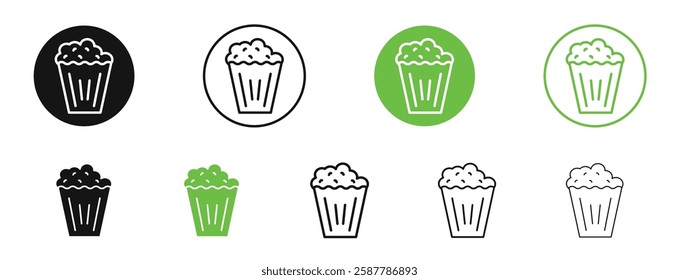 Popcorn icons in black and green colors collection