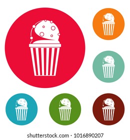 Popcorn icons circle set vector isolated on white background