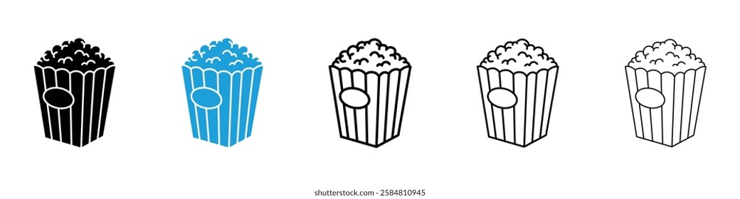 Popcorn icons collection vectors in black and blue