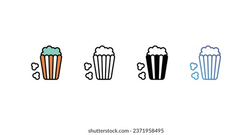 Popcorn icons, color, line, glyph, gradient, Blue icon, Food icon in five variations stock illustration.