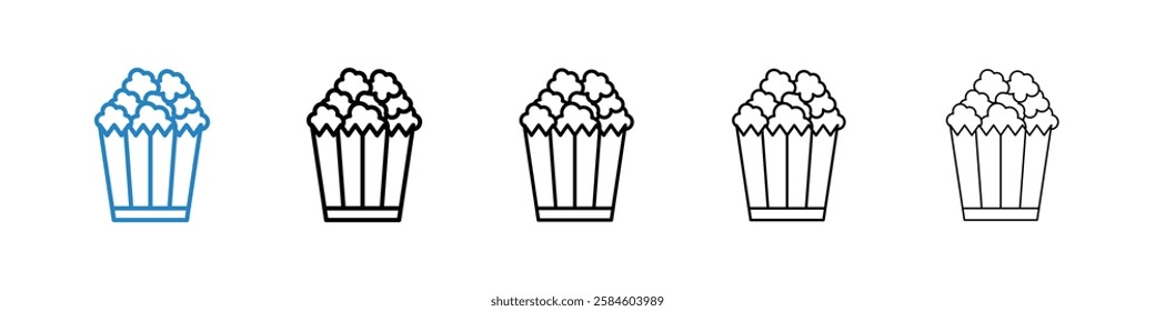 Popcorn icons in five different stroke sizes