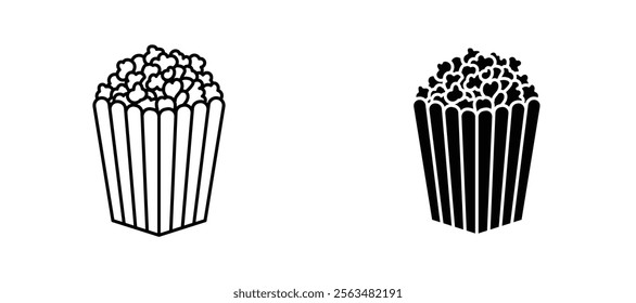 Popcorn icons in outline and fill. vector illustration for ui.
