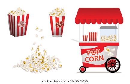 Popcorn icons set. Cartoon set of popcorn vector icons for web design