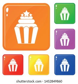 Popcorn icons set collection vector 6 color isolated on white background