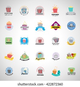 Popcorn Icons Set - Isolated On Gray Background - Vector Illustration, Graphic Design  