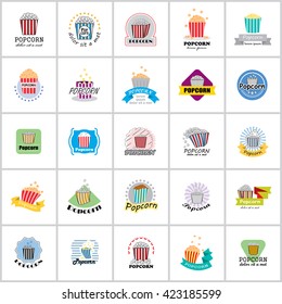 Popcorn Icons Set - Isolated On White Background - Vector Illustration, Graphic Design  