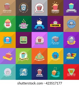 Popcorn Icons Set - Isolated On Mosaic Background - Vector Illustration, Graphic Design  