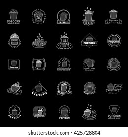 Popcorn Icons Set - Isolated On Black Background - Vector Illustration, Graphic Design