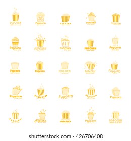 Popcorn Icons Set - Isolated On White Background - Vector Illustration, Graphic Design