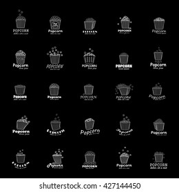 Popcorn Icons Set - Isolated On Black Background - Vector Illustration, Graphic Design