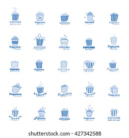 Popcorn Icons Set - Isolated On White Background - Vector Illustration, Graphic Design