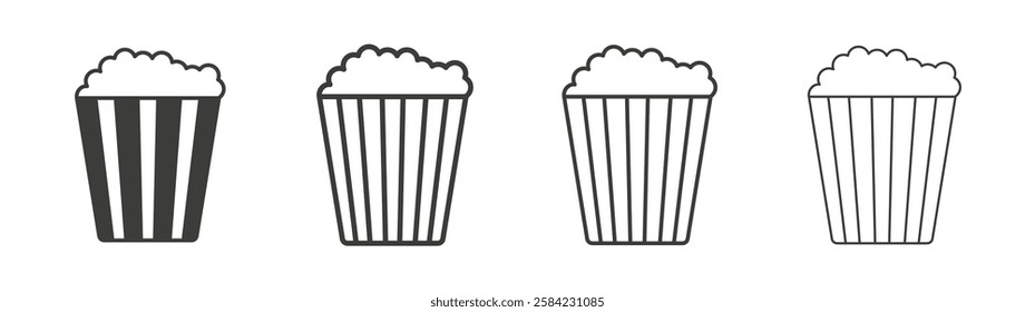 Popcorn icons set. Liner outlined and flat black color